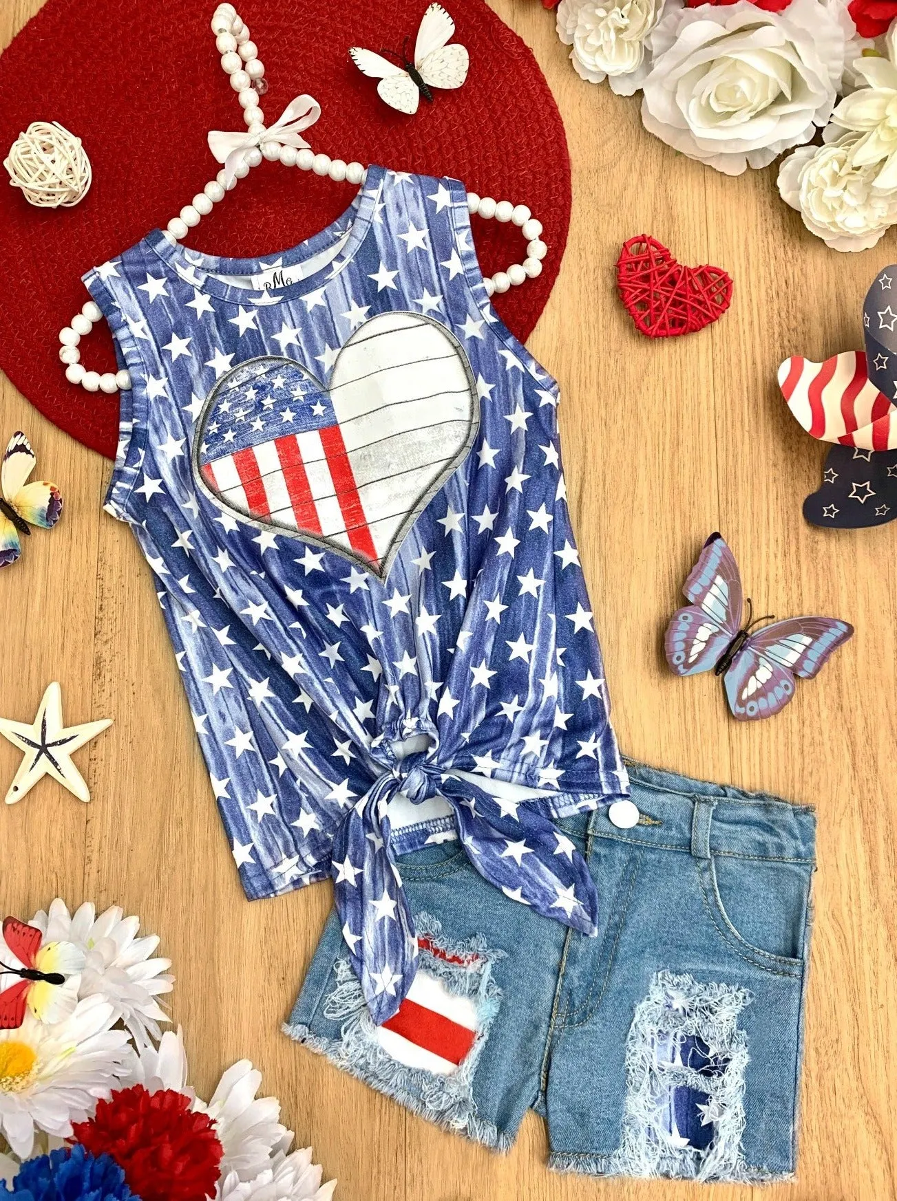 American Vintage Patched Denim Shorts Set