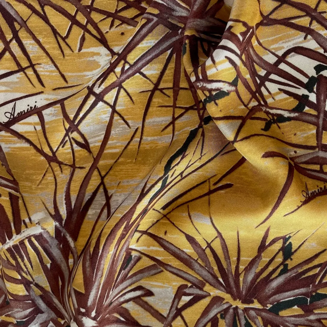 Amiri Chocolate Palm Fronds on Goldenrod Silk Twill (Made in Italy)