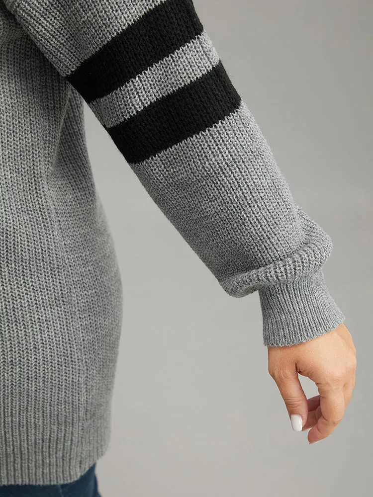 Anti-Pilling Striped Button Detail Pullover