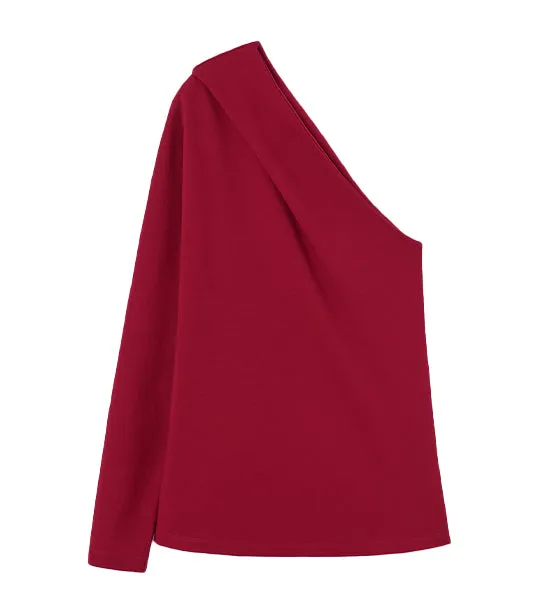 Asymmetrical Blouse in Viscose and Nylon Raspberry