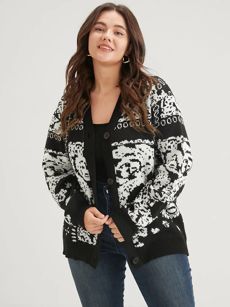 Bandana Super Soft Knit Button Front Jacquard Cardigan