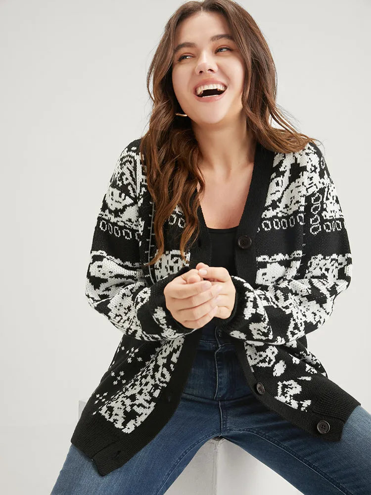 Bandana Super Soft Knit Button Front Jacquard Cardigan