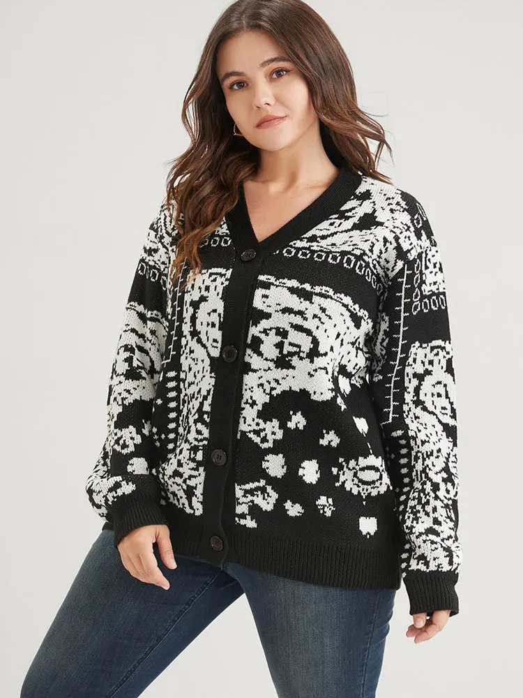 Bandana Super Soft Knit Button Front Jacquard Cardigan