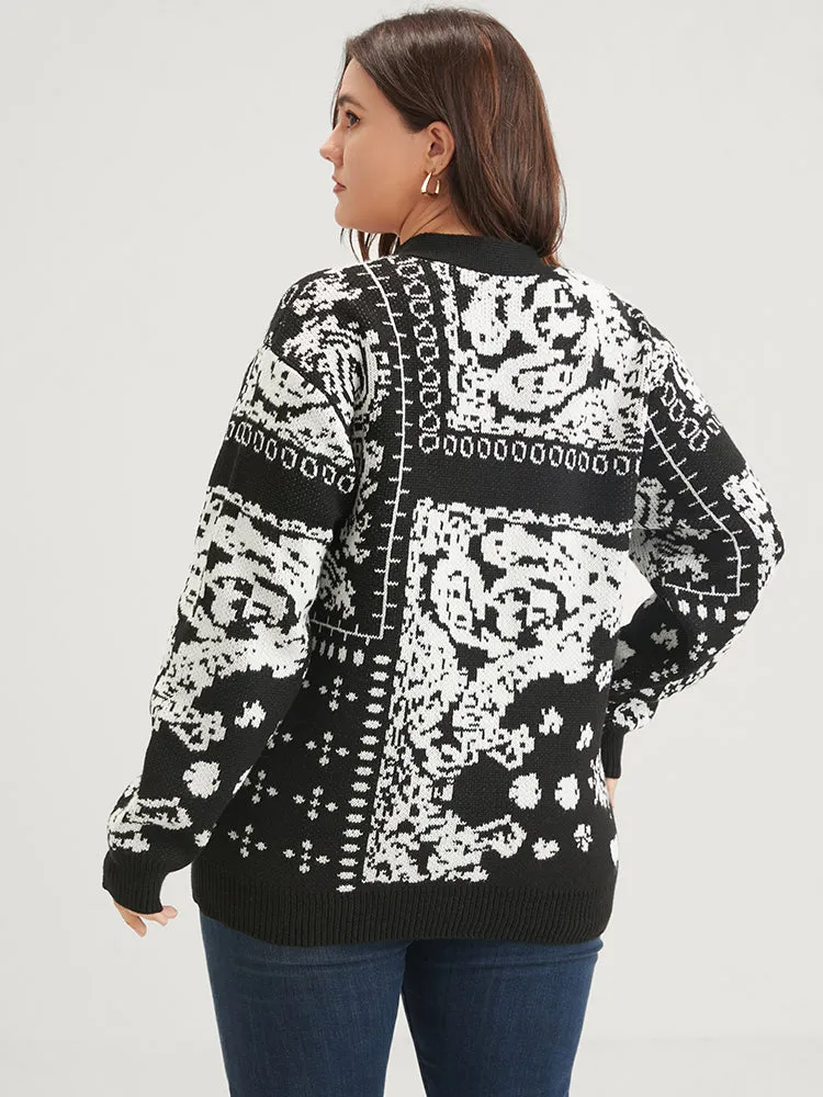 Bandana Super Soft Knit Button Front Jacquard Cardigan