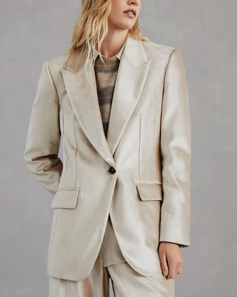 Beige Velvet Single Button Jacket