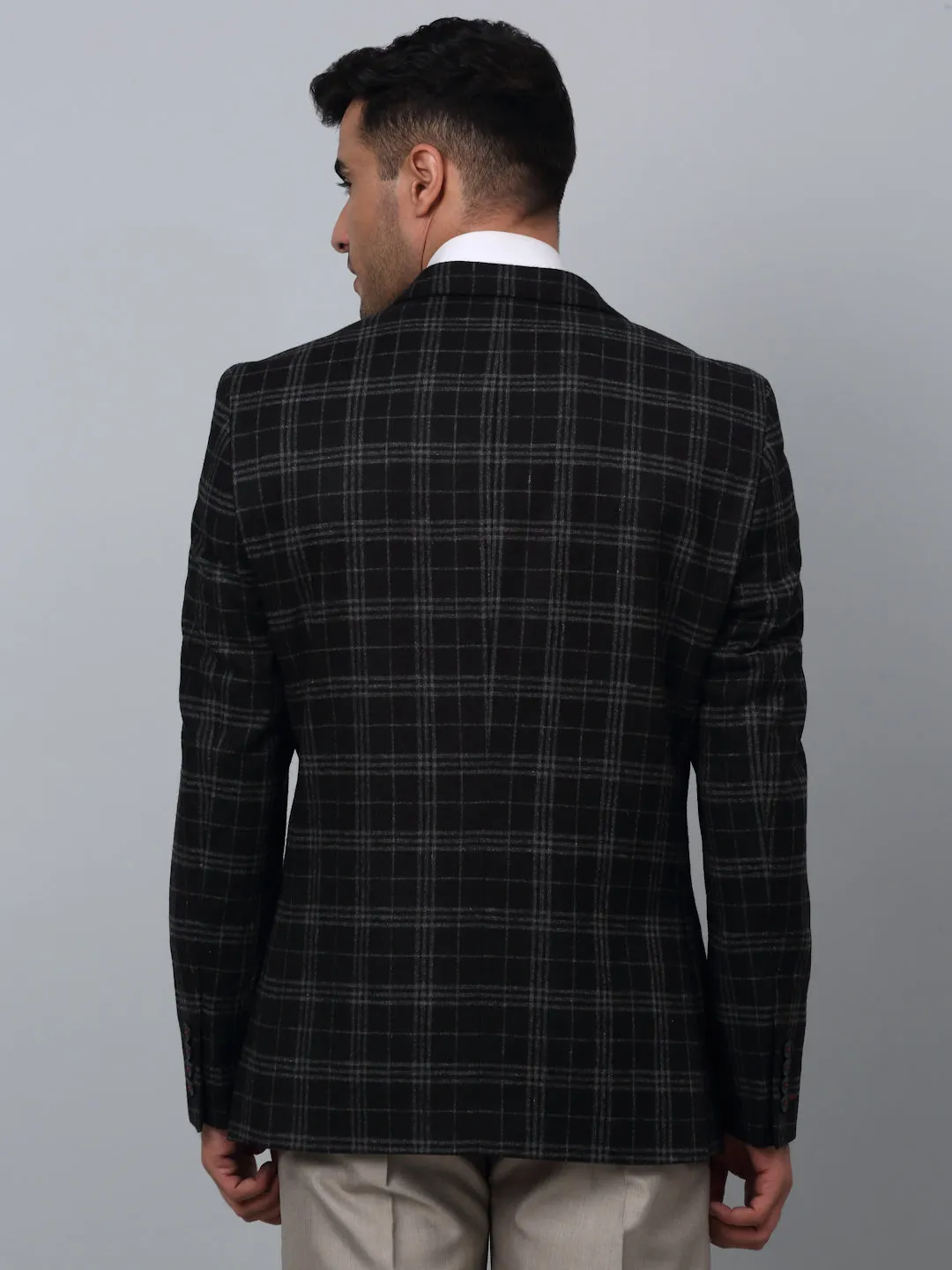 Black Checkered Full Sleeves Formal Blazer For Men