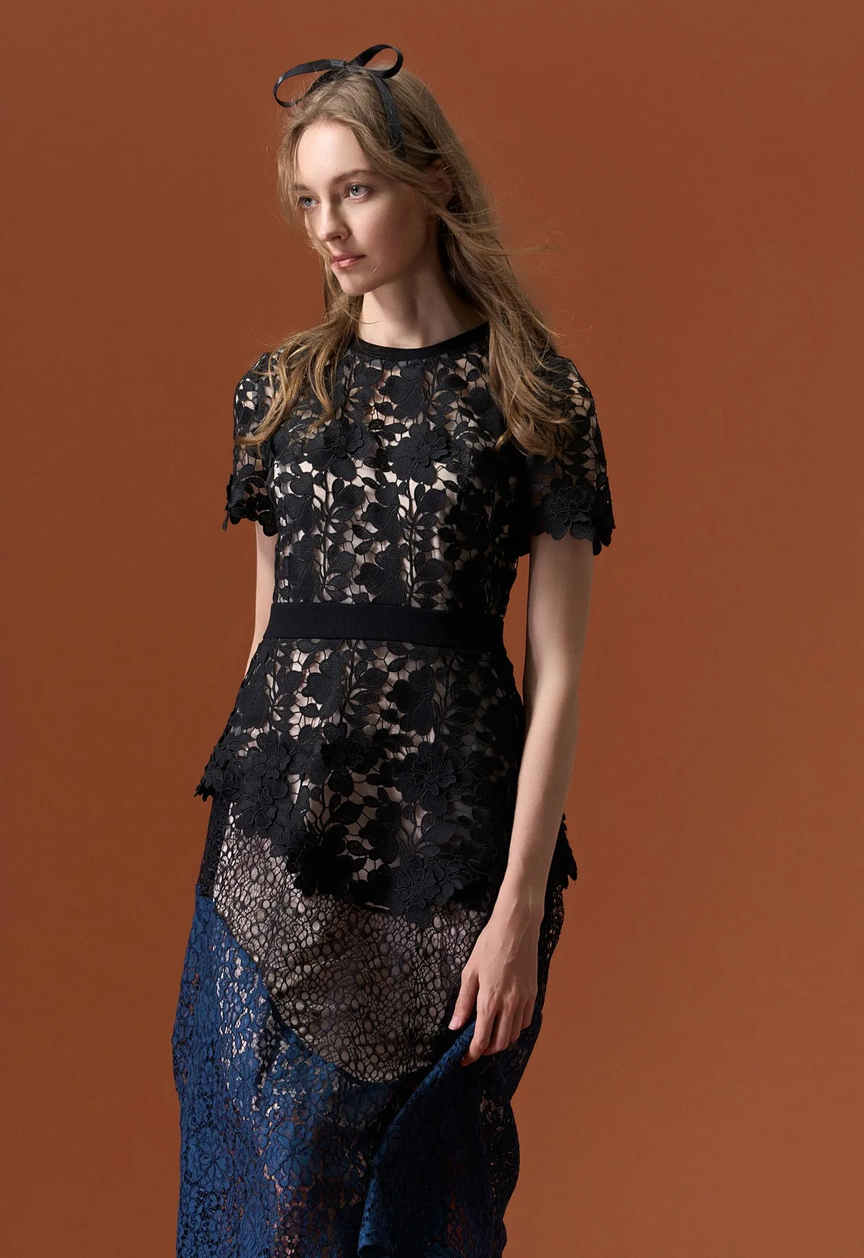 Black Patchwork Lace Cocktail Dress