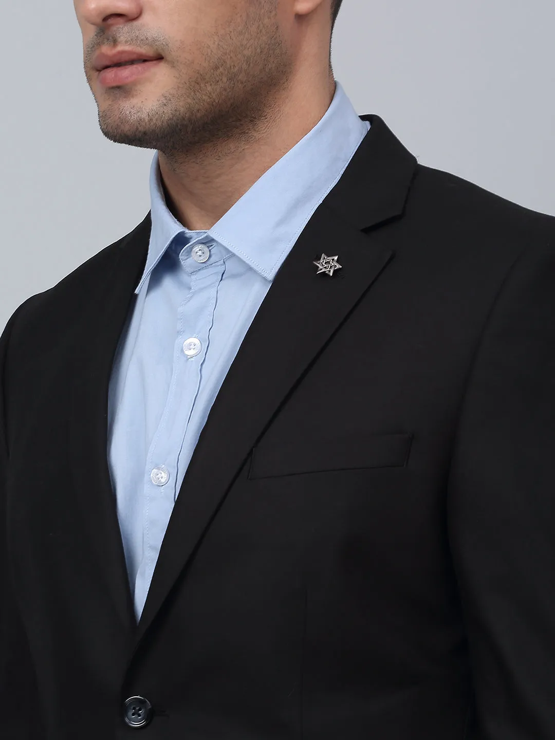 Black Solid Full Sleeves Formal Blazer For Men