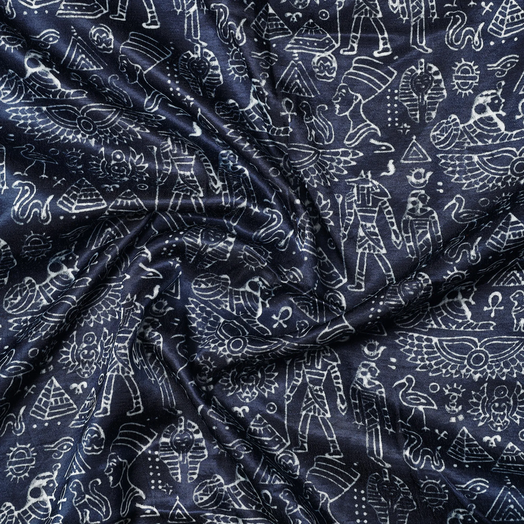 Blue - Kutch Hand Block Printed Mashru Silk Precut Fabric (0.65 meter) 25