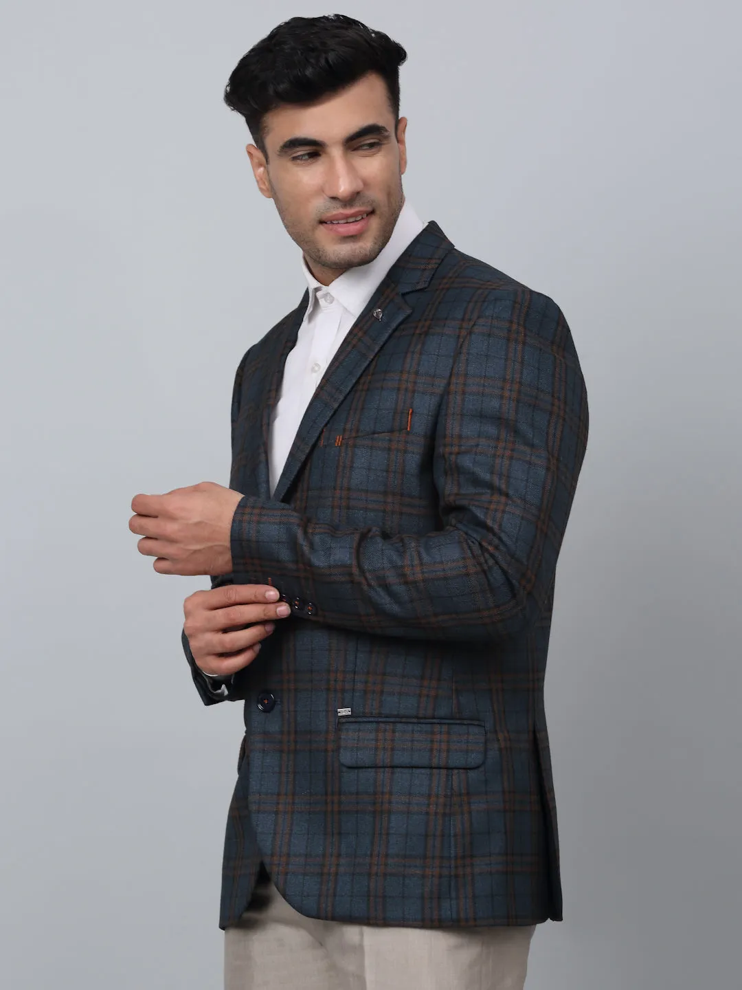 Bottle Green Checkered Full Sleeves Formal Blazer For Men