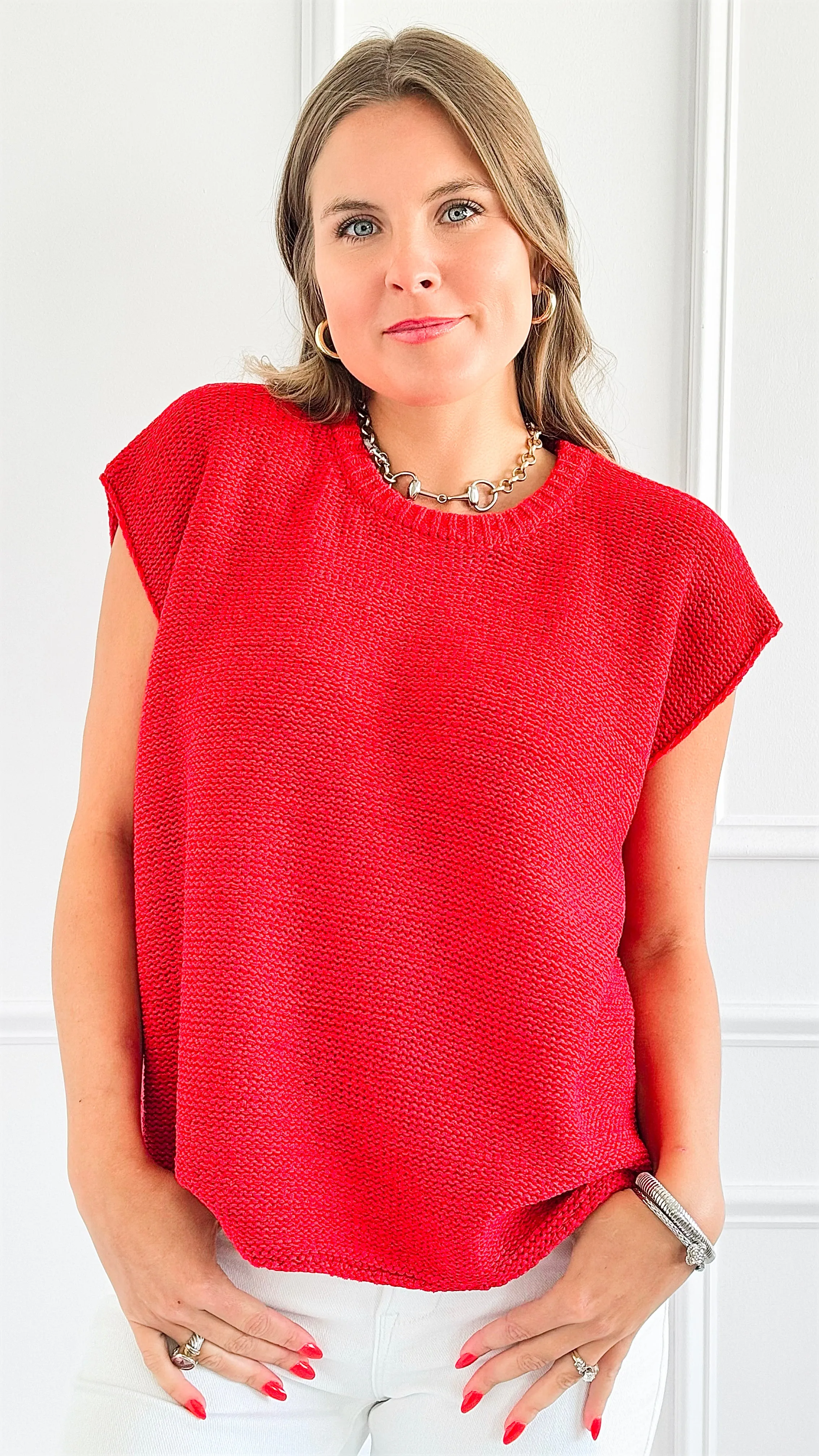 Bright Horizon Knit Blouse Top - Ruby