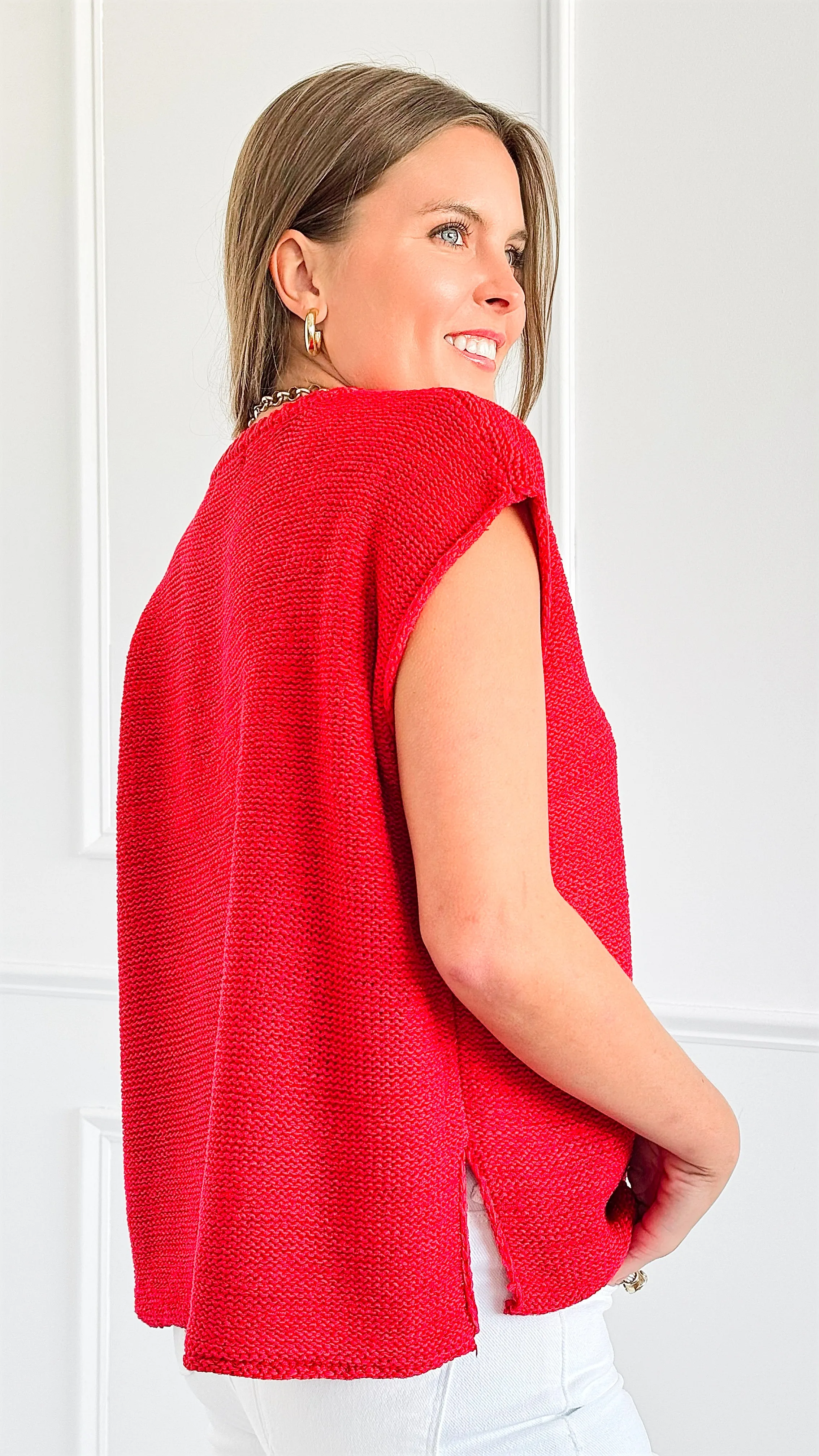 Bright Horizon Knit Blouse Top - Ruby