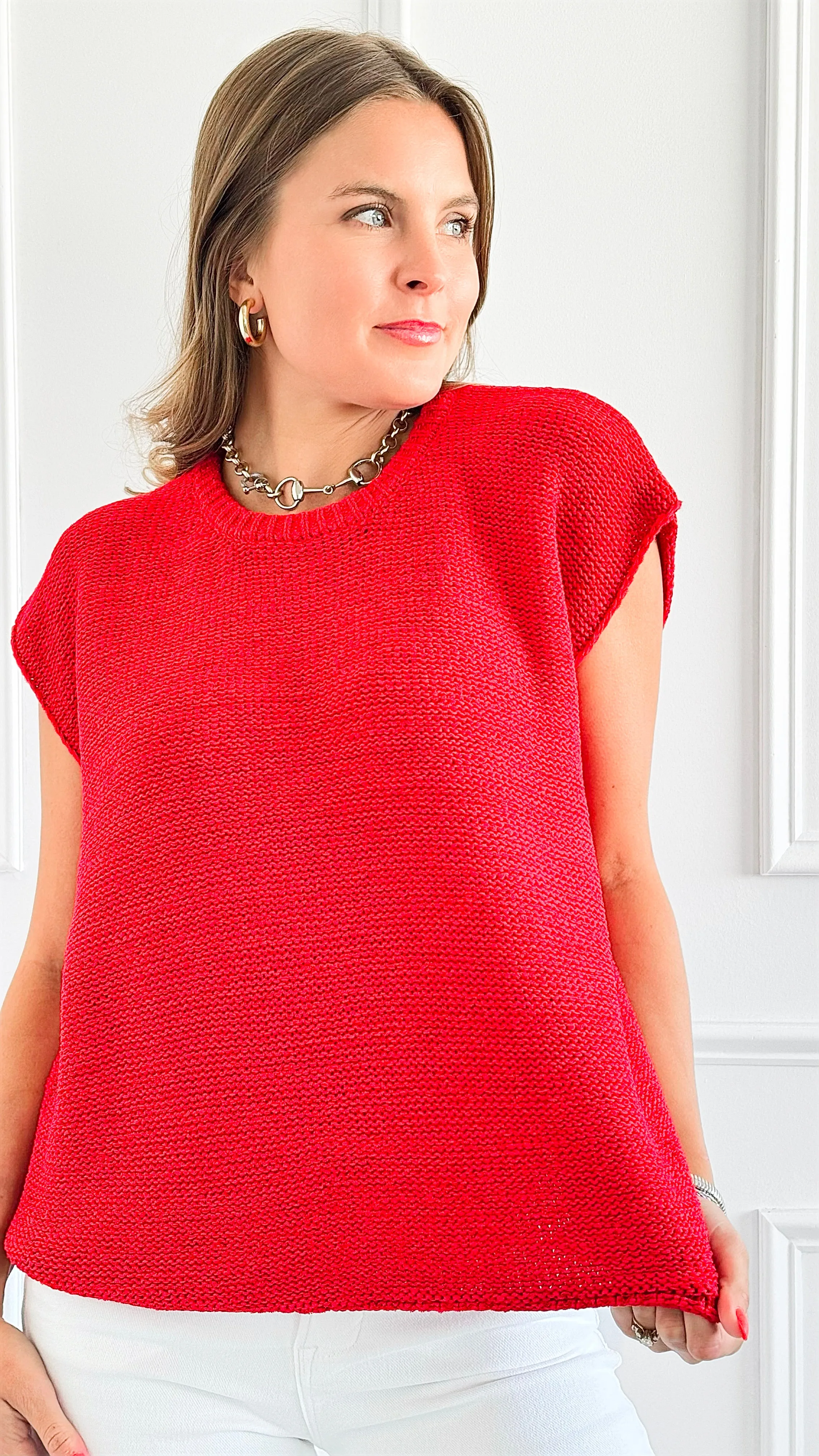 Bright Horizon Knit Blouse Top - Ruby