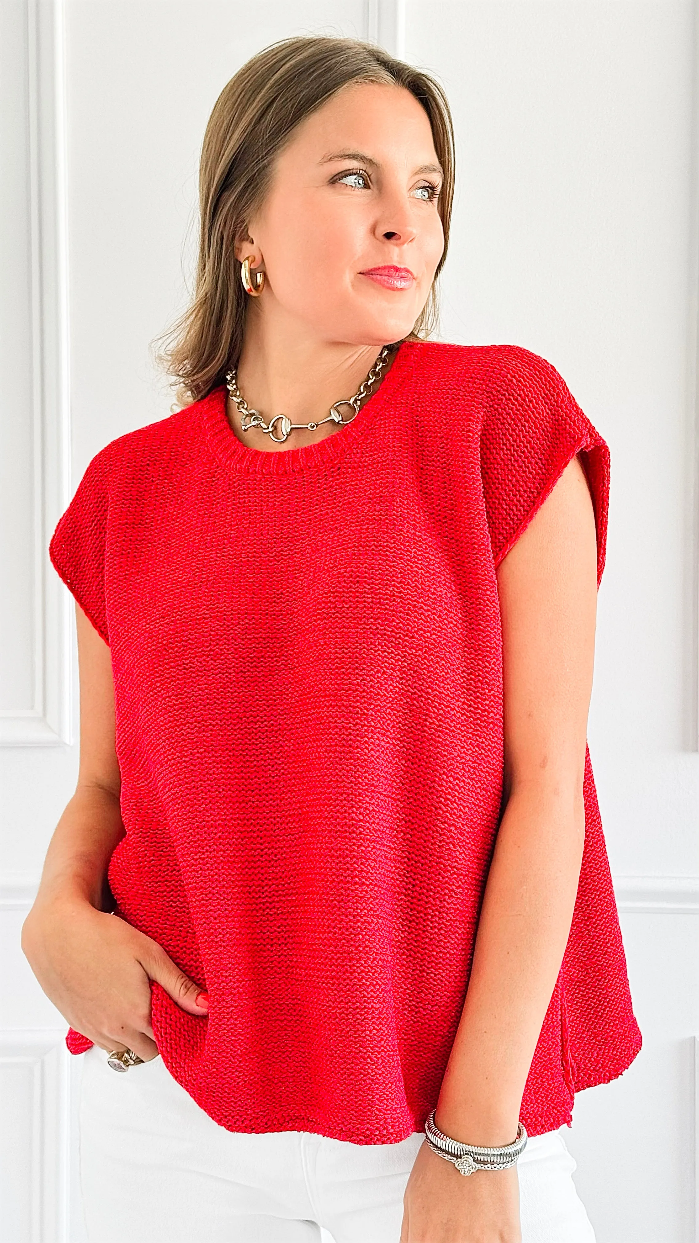 Bright Horizon Knit Blouse Top - Ruby