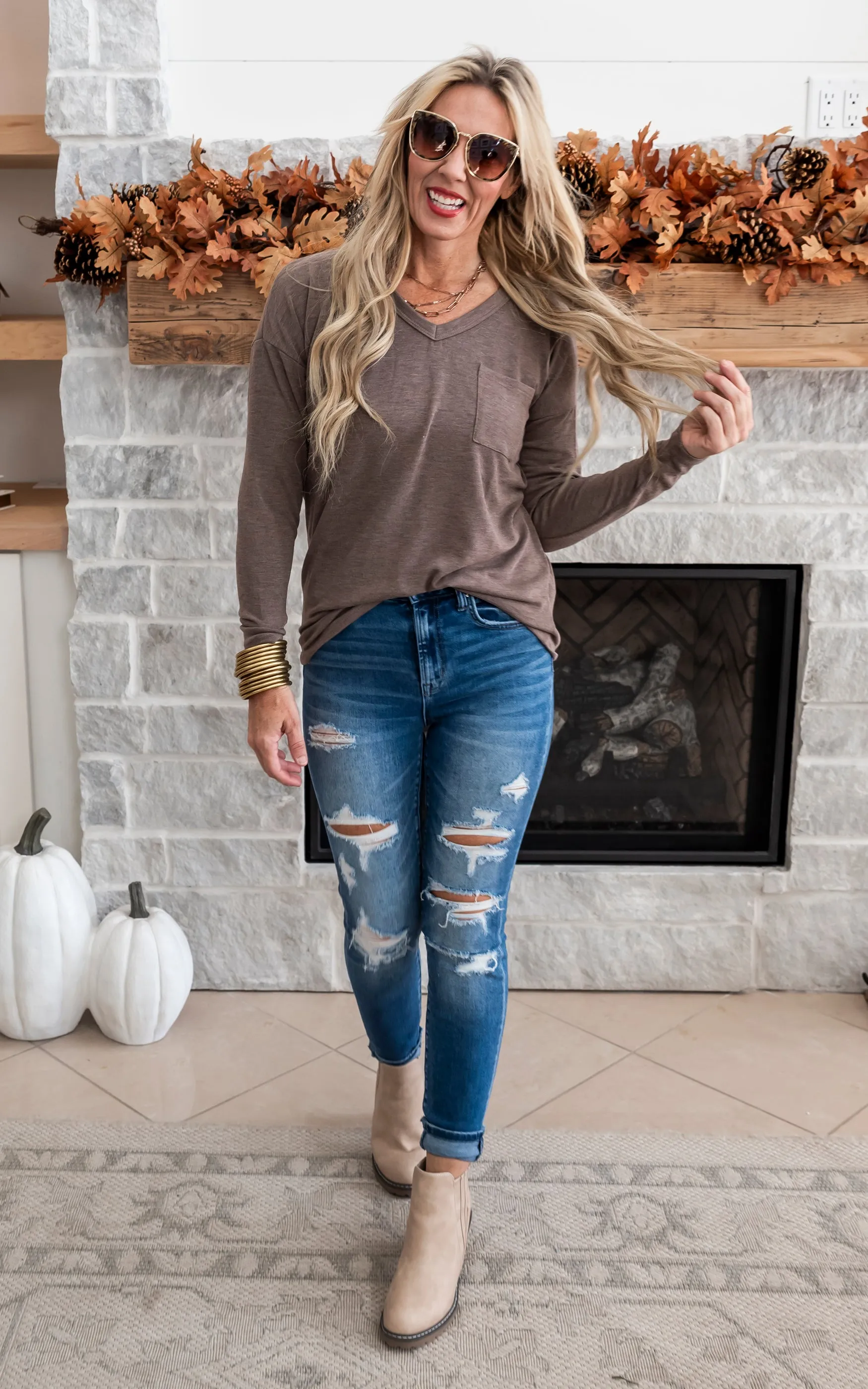 Brown Hacci Sweater Knit Top