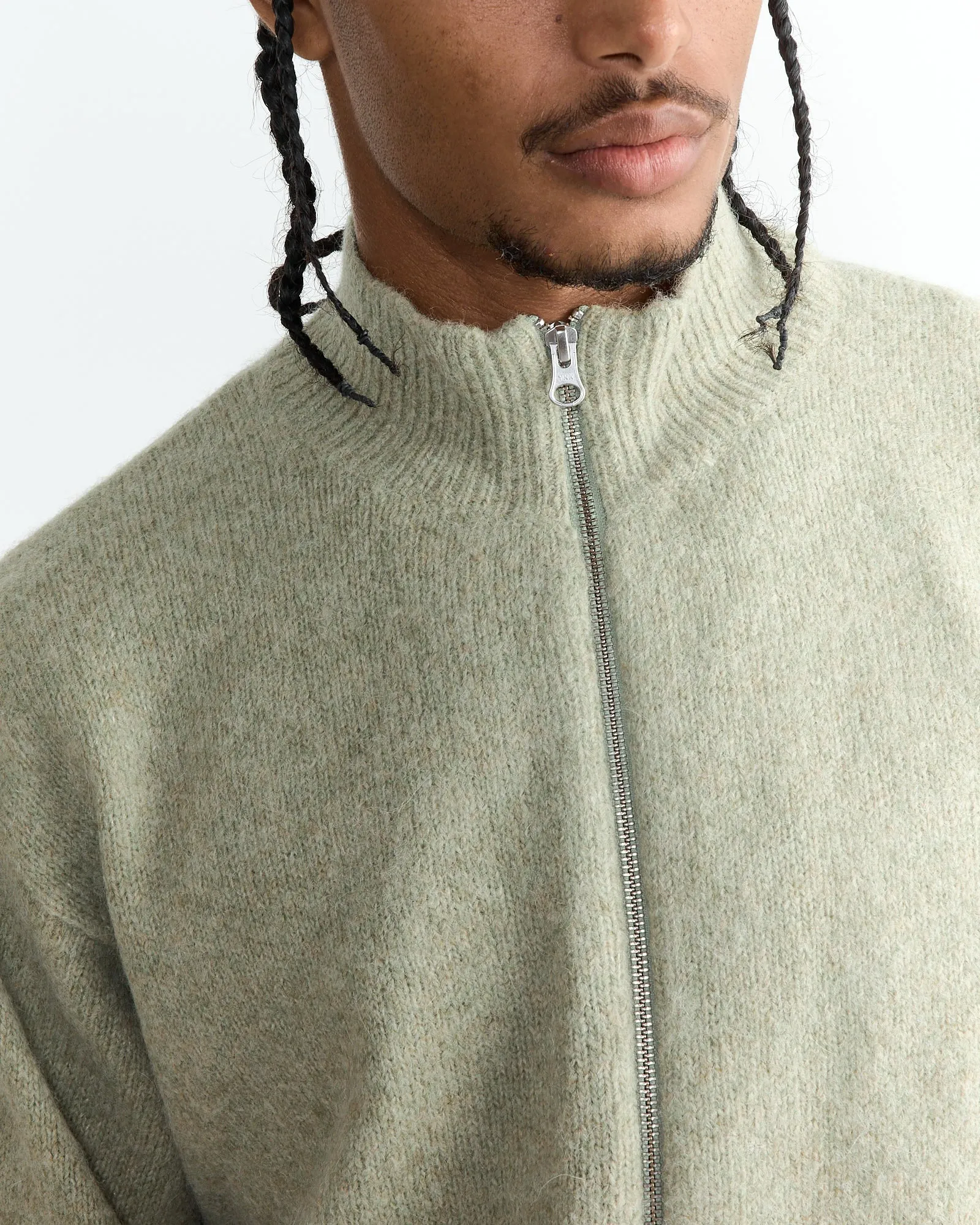 Brushed Mock Full Zip Sweater in Sage