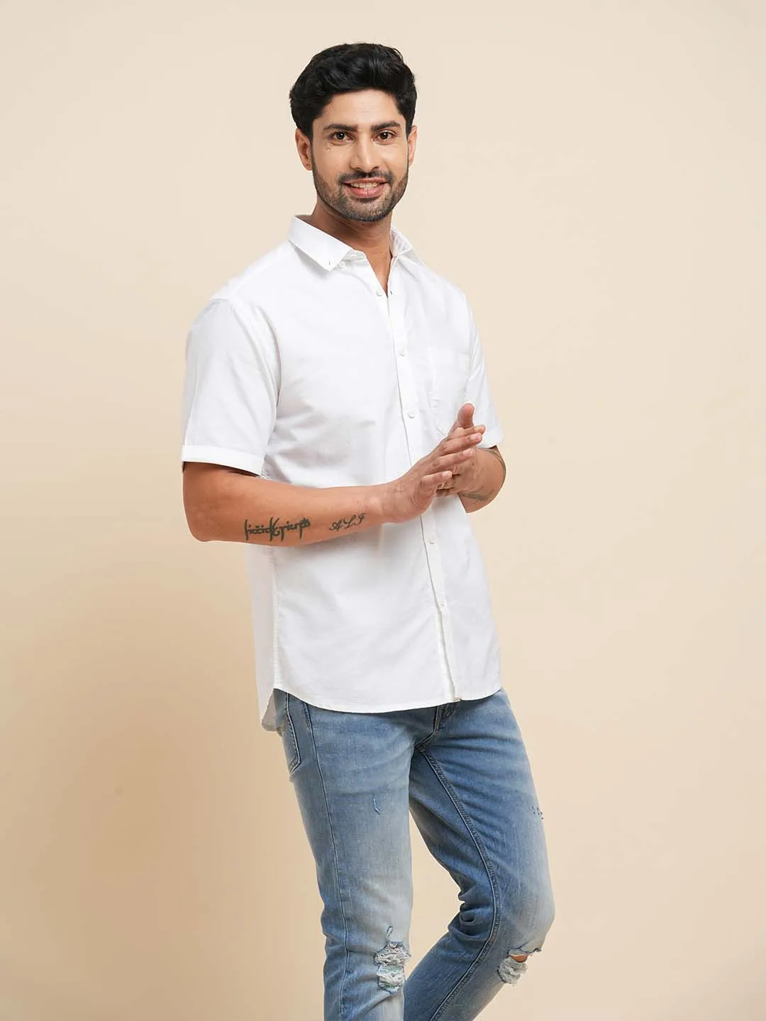 Buttondown Collar Cotton Oxford White Shirt - Day Off