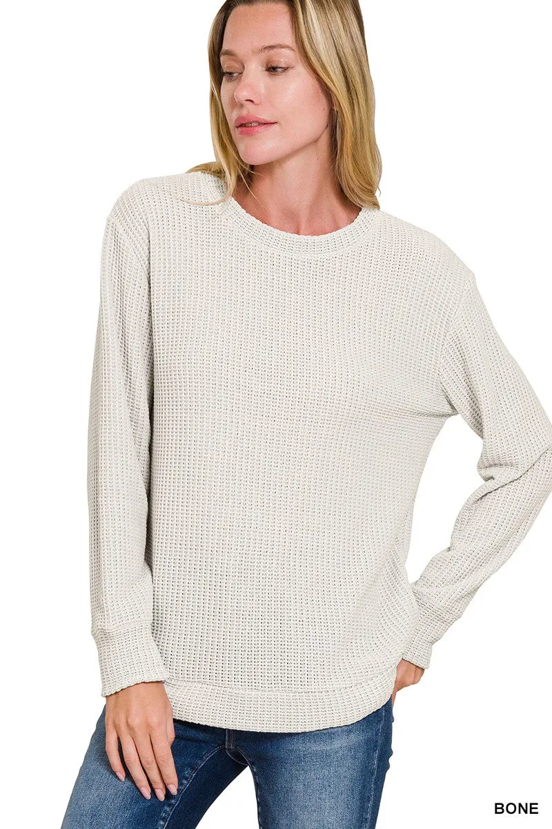 Chenille Waffle Round Neck Sweater*