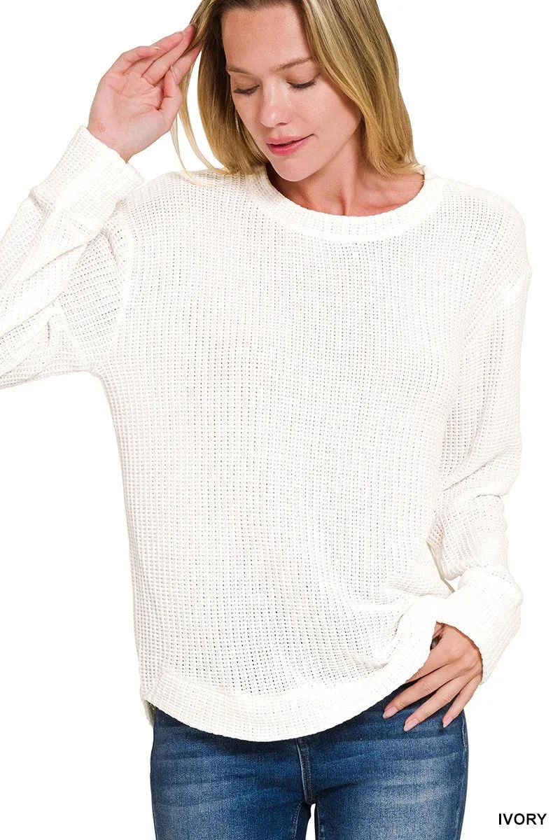 Chenille Waffle Round Neck Sweater*