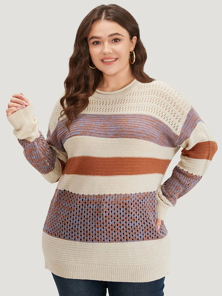 Colorblock Contrast Drop Shoulder Cut Out Pullover