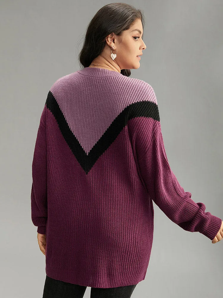 Colorblock Contrast Drop Shoulder Loose Pullover