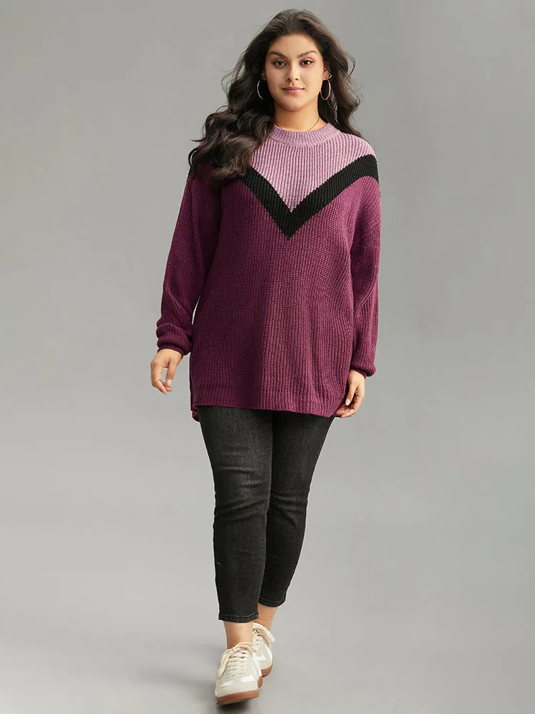 Colorblock Contrast Drop Shoulder Loose Pullover