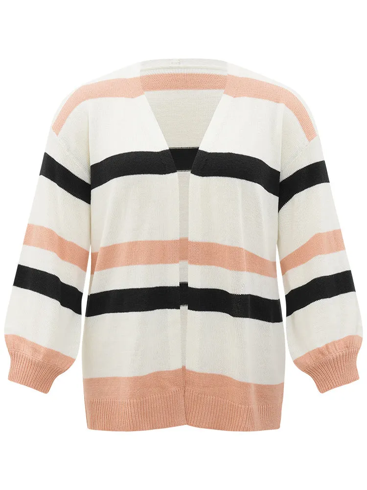 Colorblock Contrast Elastic Cuffs Open Front Cardigan