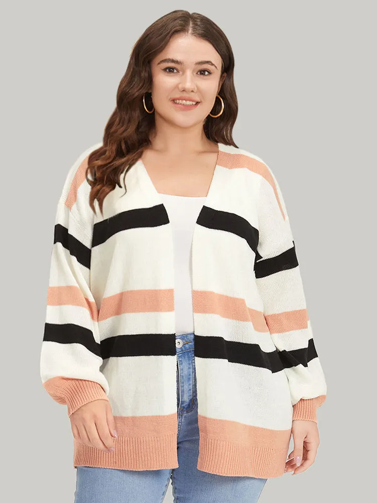 Colorblock Contrast Elastic Cuffs Open Front Cardigan