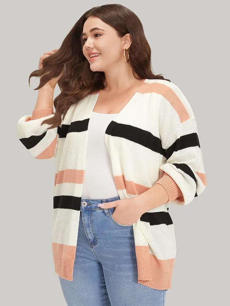 Colorblock Contrast Elastic Cuffs Open Front Cardigan