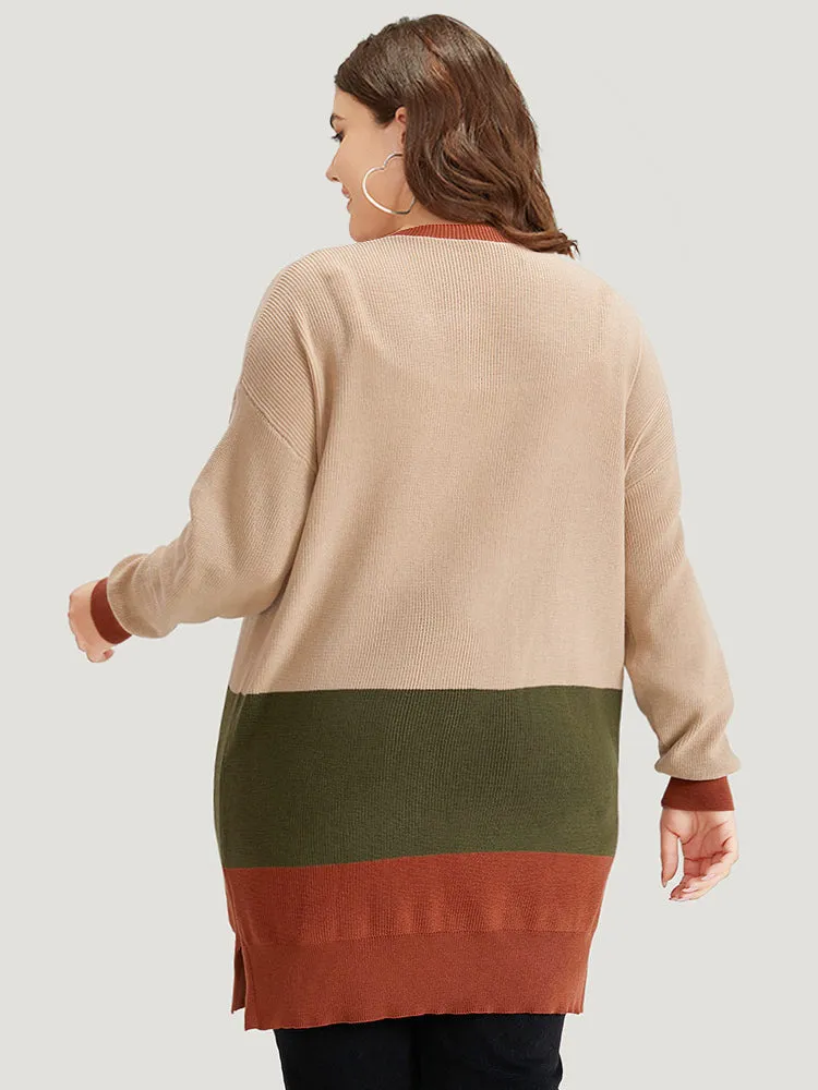 Colorblock Contrast Split Side Cardigan