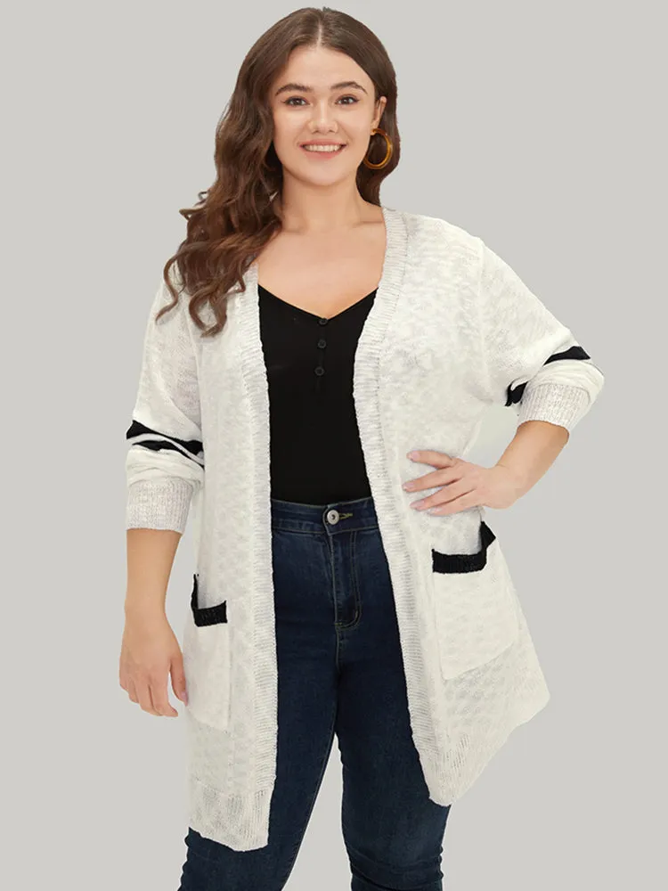 Contrast Patched Pocket Open Front Cardigan