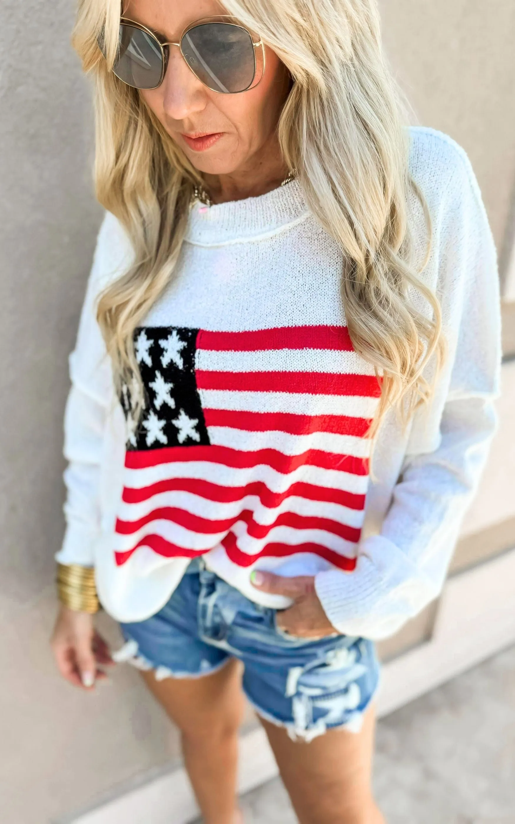 Cozy in the USA Knit Pullover Sweater - Final Sale