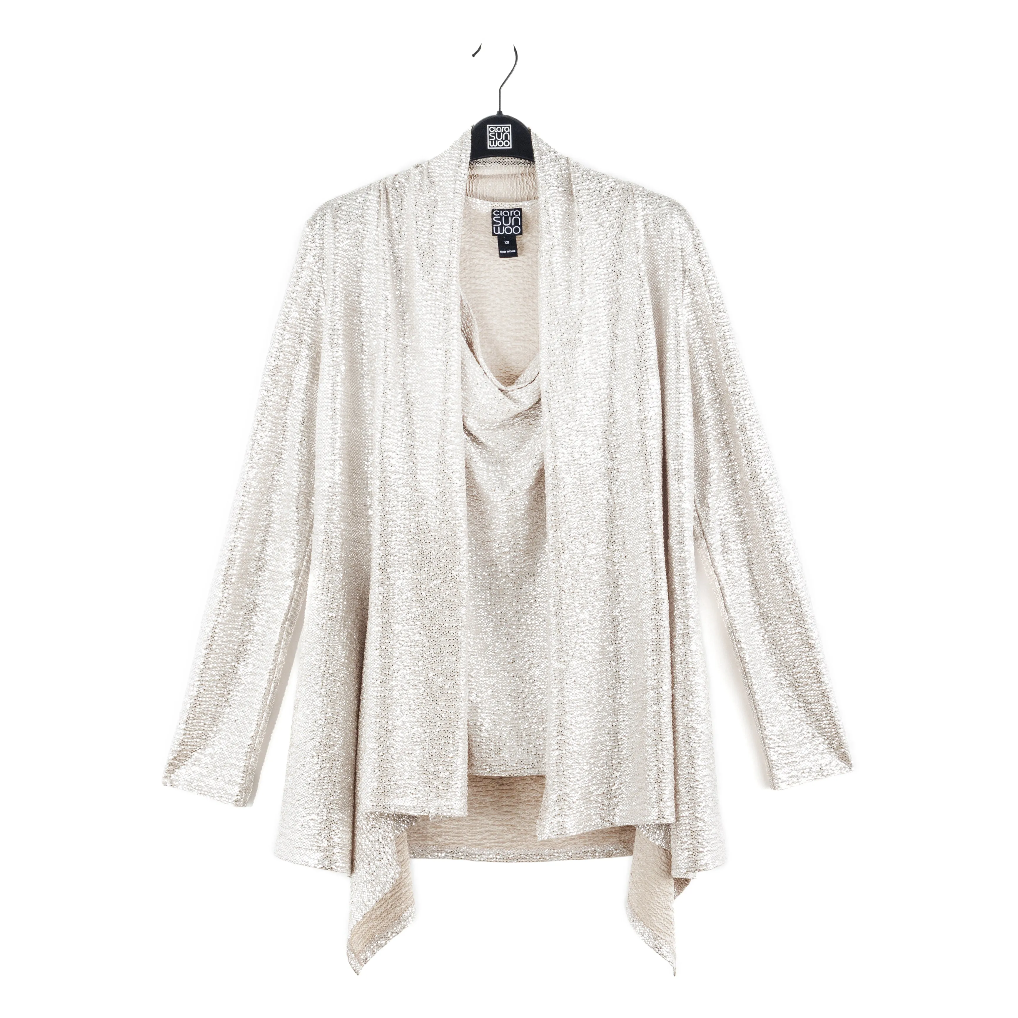 Crinkle Shimmer - 2pc Cardigan & Cowl Tank Twinset - Champagne - Final Sale!