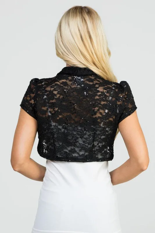 Crochet sequin lace cropped shrug