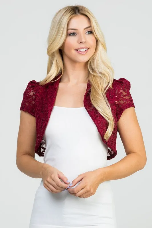 Crochet sequin lace cropped shrug