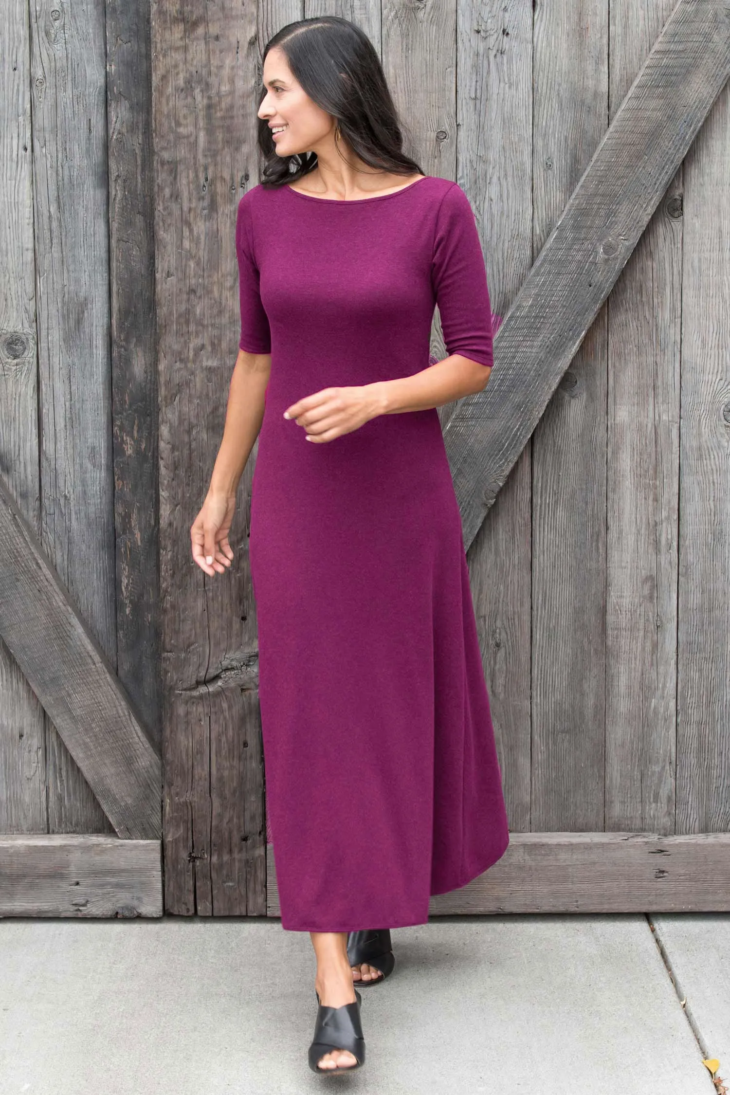 Elbow Sleeve Boatneck Dress