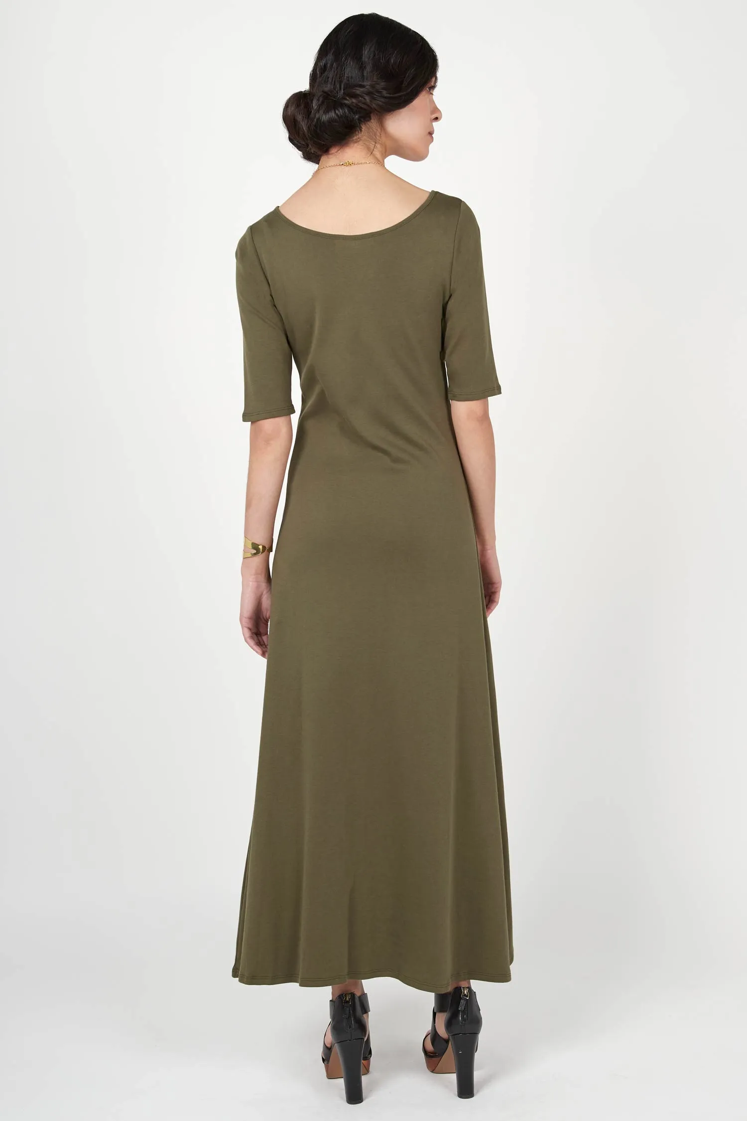 Elbow Sleeve Boatneck Dress