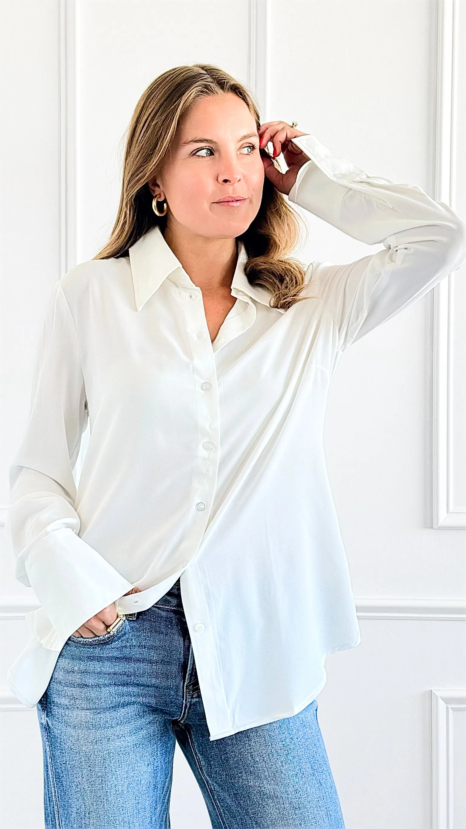 Elegant Muse Button Down Top - Ivory