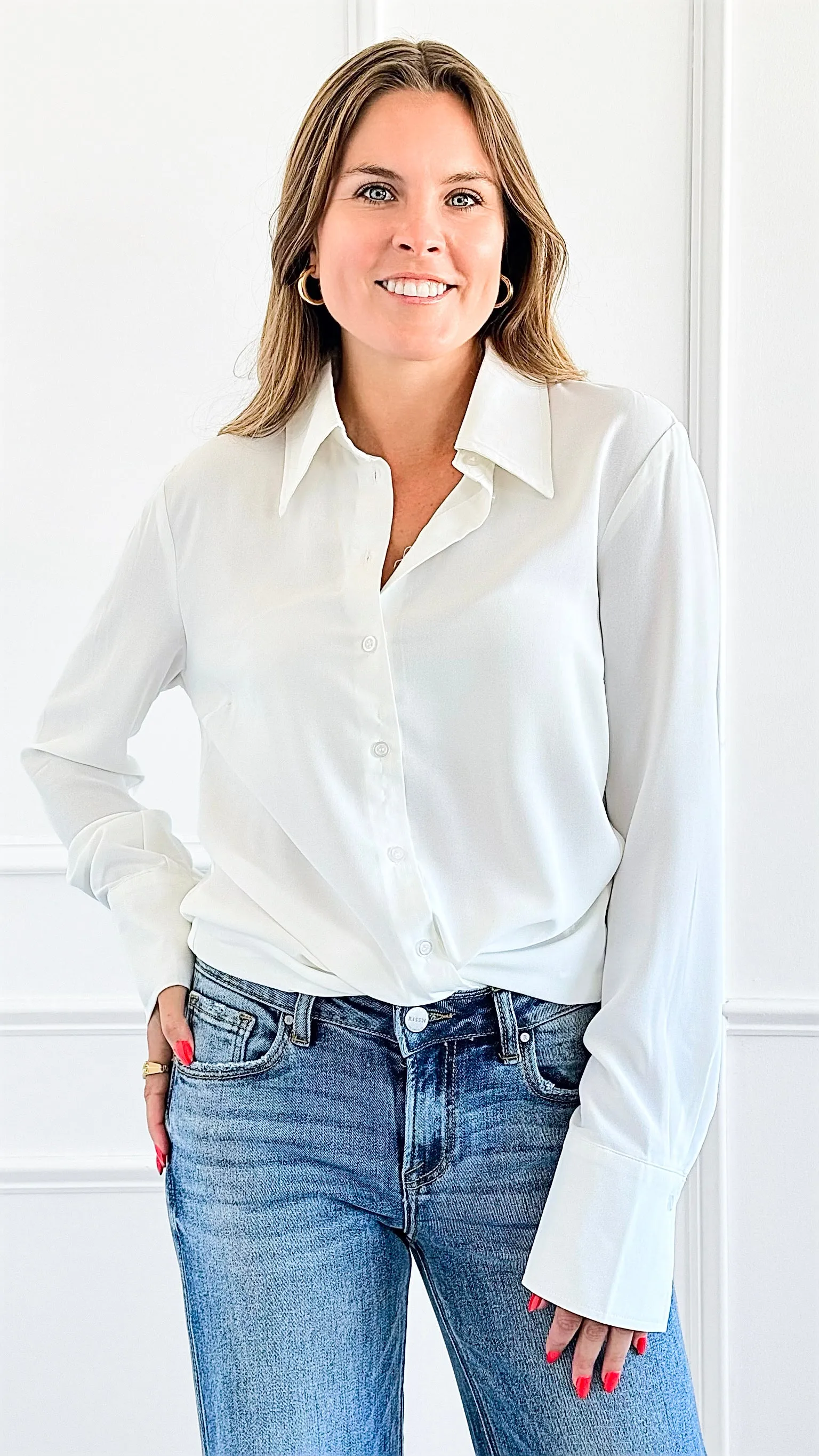 Elegant Muse Button Down Top - Ivory