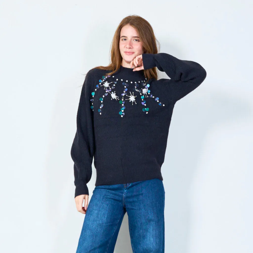 Embellished pullover sweater with delicate sequins wholesale