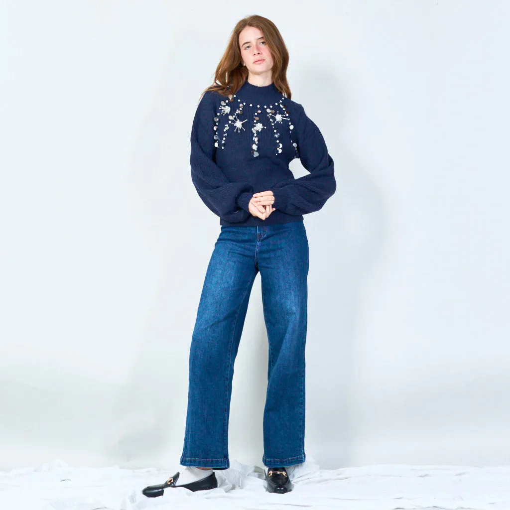 Embellished pullover sweater with delicate sequins wholesale