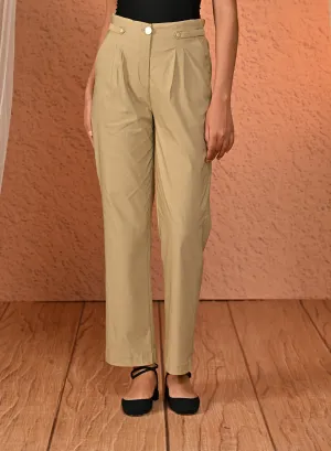 Eva Beige Straight Fit Trousers for Women