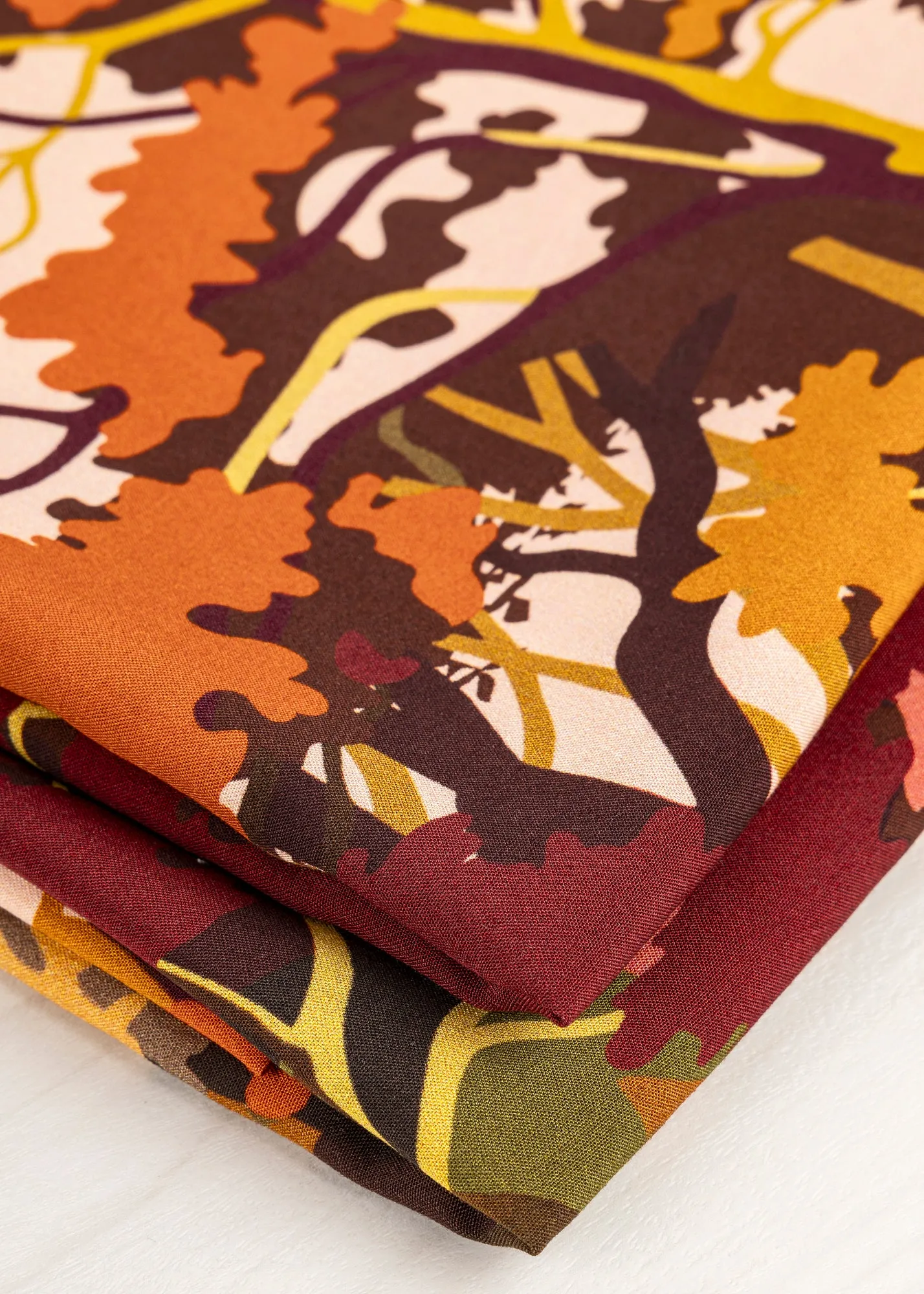 Fall Forest Viscose Print - Warm Tones - Swatch