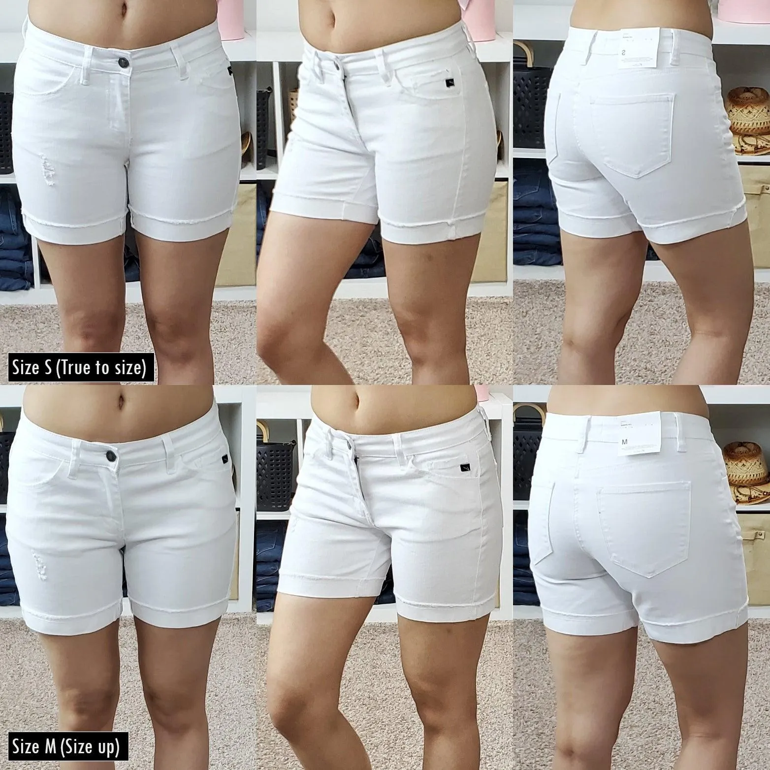 FINAL SALE -  Kan Can White Mid Rise 5" Cuffed Denim Shorts