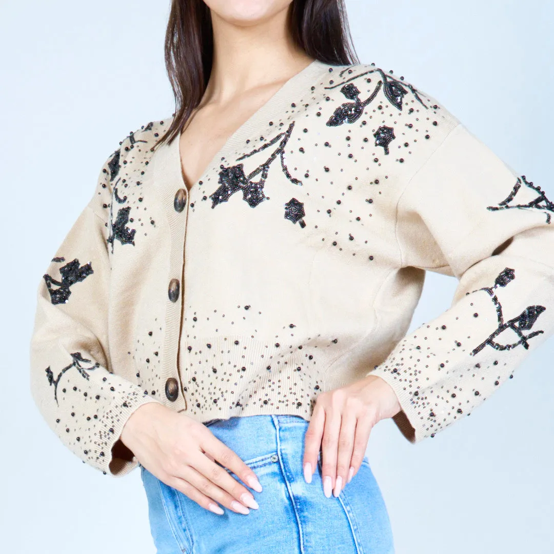 Floral embellished button-up cardigan wholesale