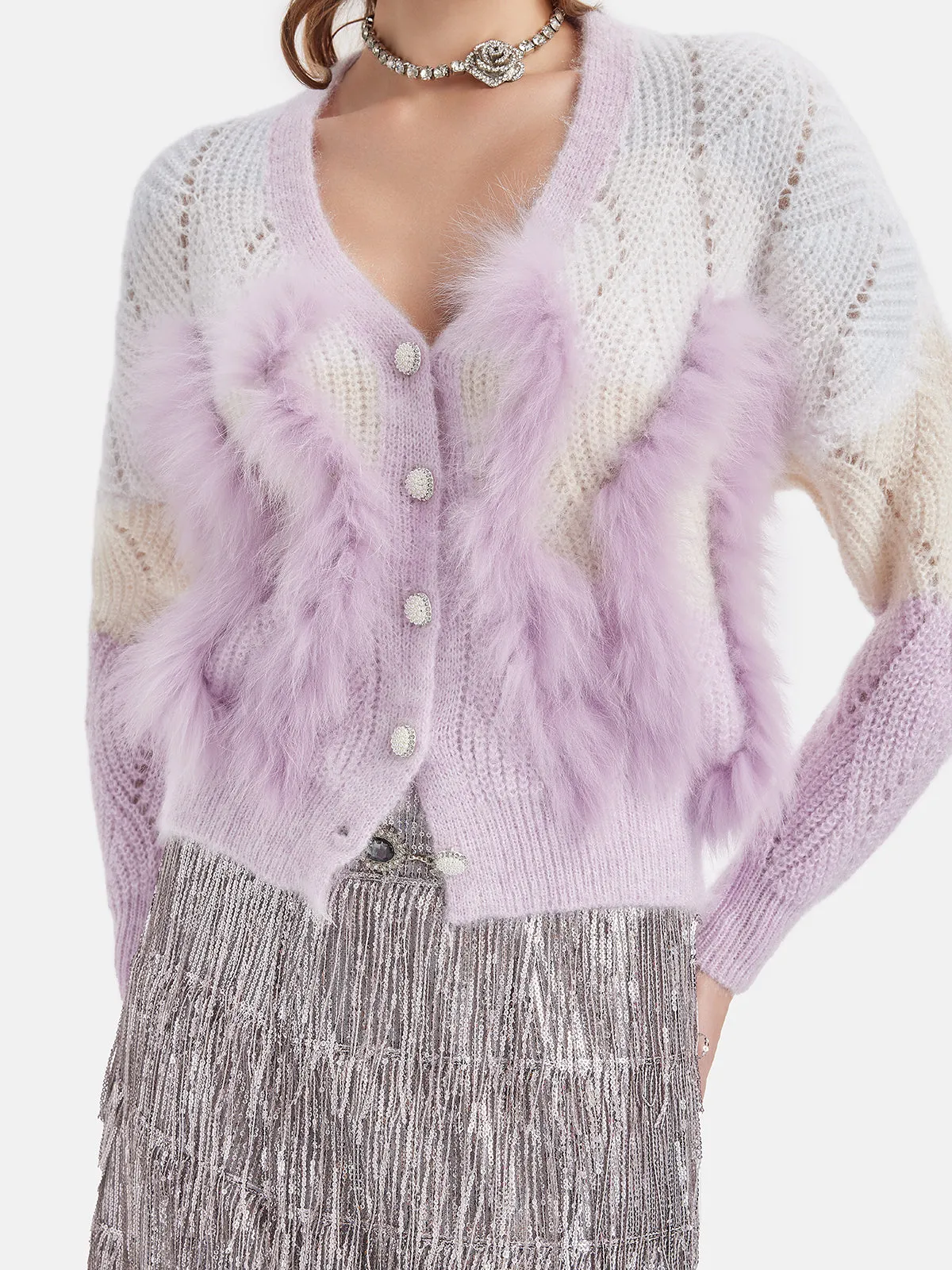 Fox Fur Gradient Knit Cardigan