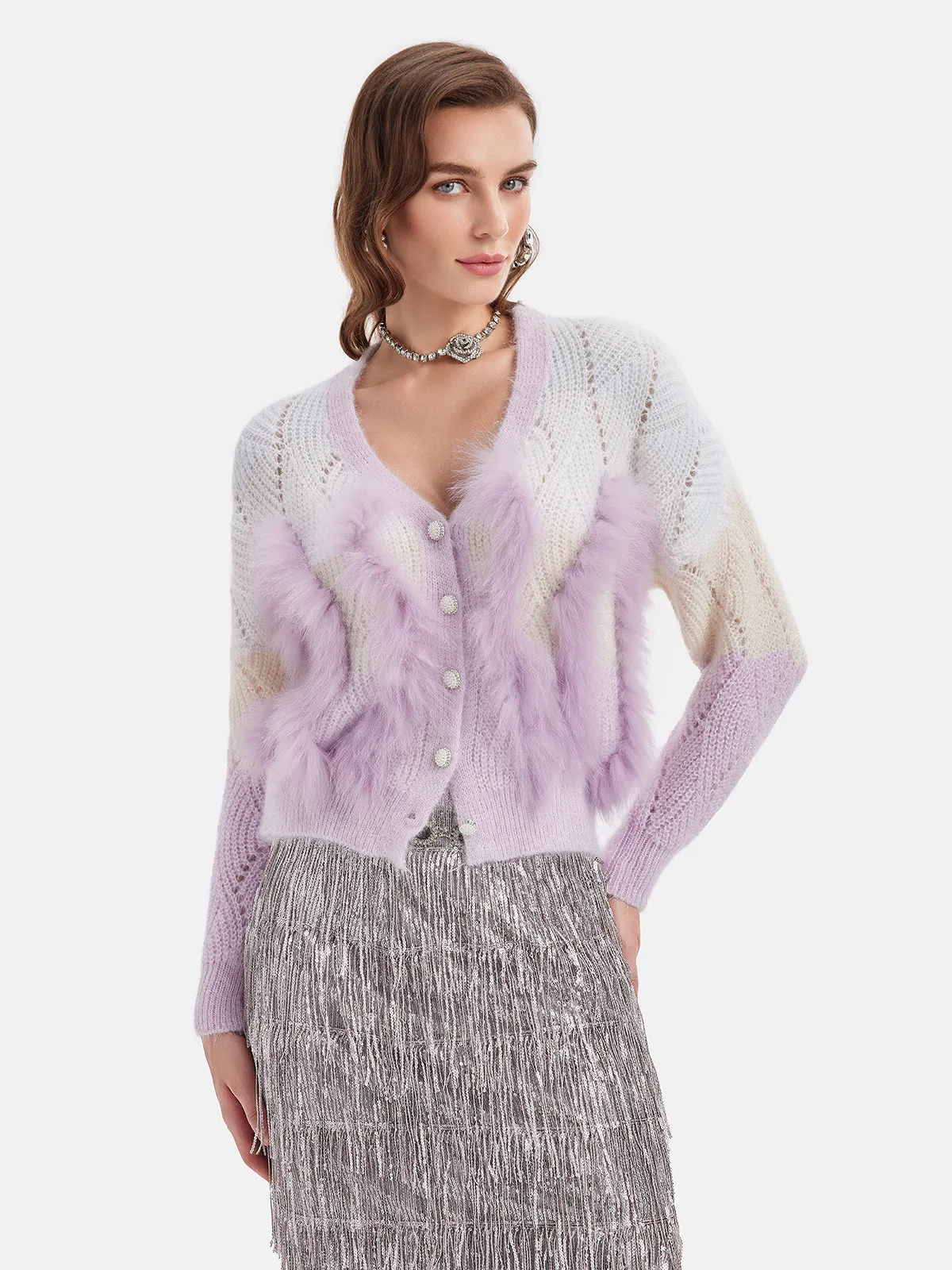 Fox Fur Gradient Knit Cardigan