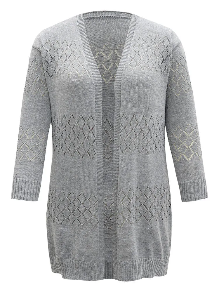 Geometric Eyelet Elastic Cuffs Tunic Cardigan