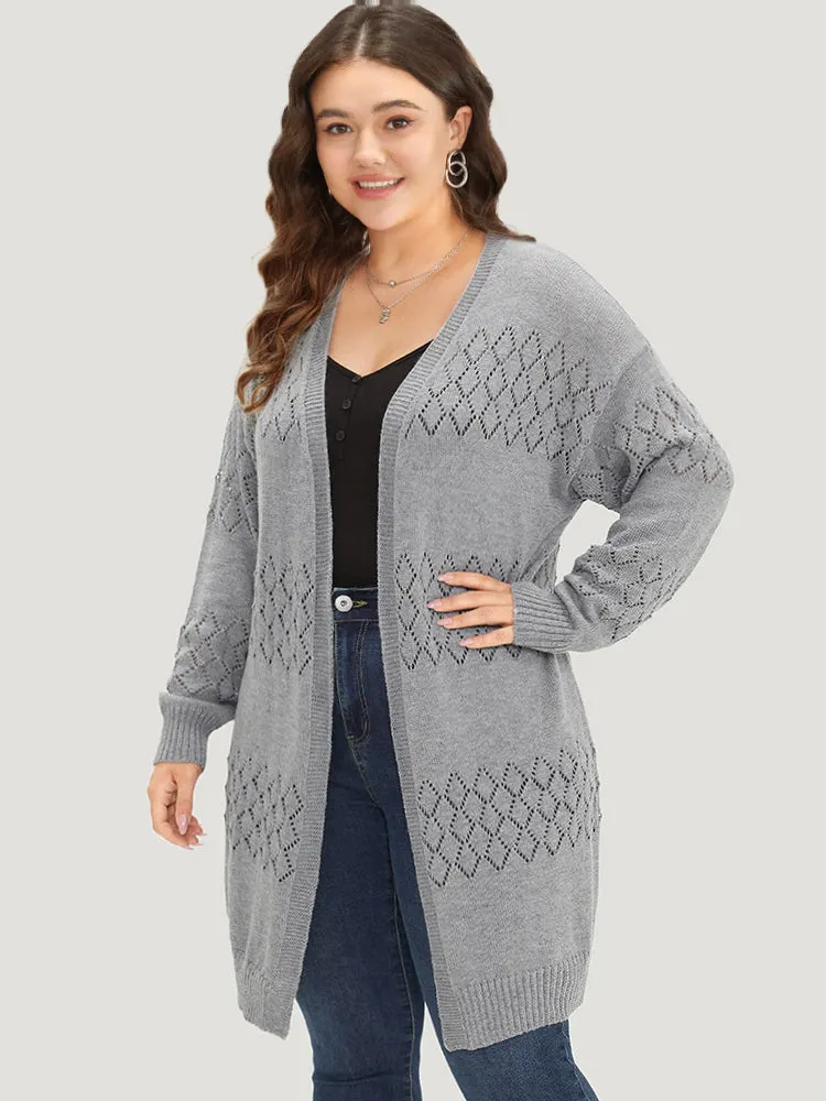 Geometric Eyelet Elastic Cuffs Tunic Cardigan