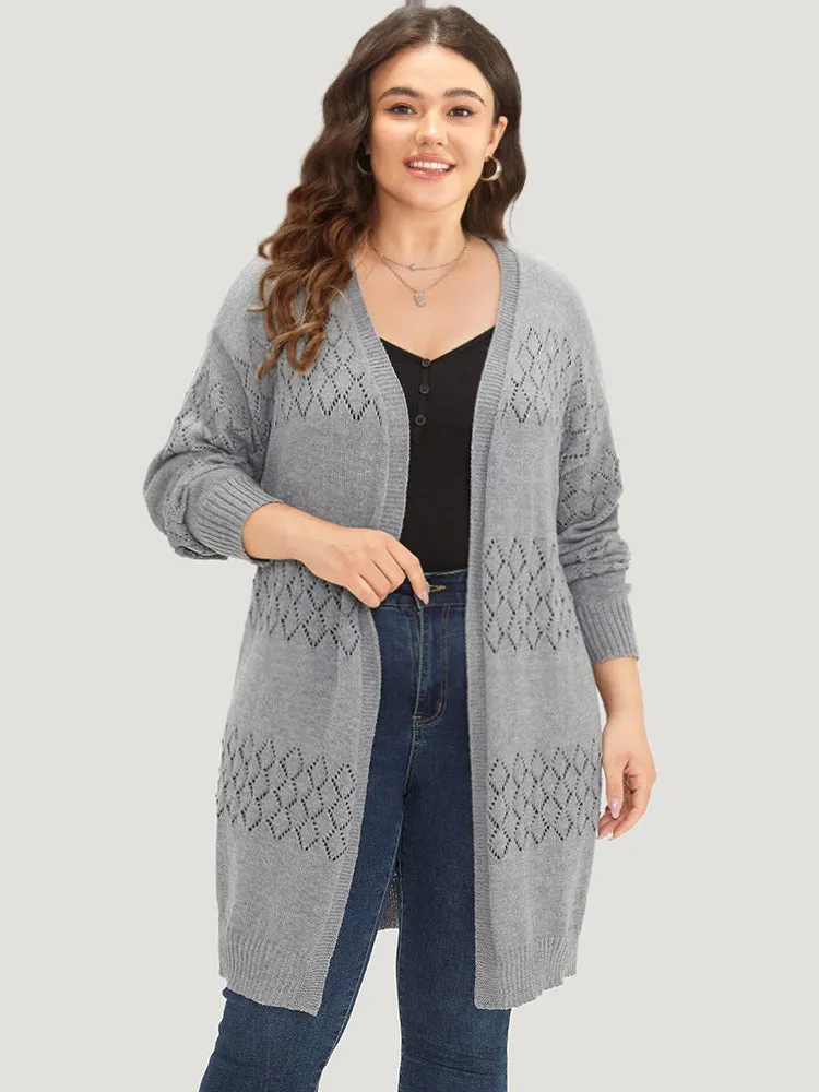 Geometric Eyelet Elastic Cuffs Tunic Cardigan